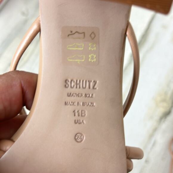 Schutz Princey Strappy Slide Sandals womens 11 beige leather block heel new nude - Picture 8 of 8